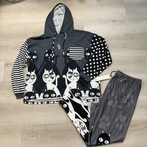 Lily by Firmiana 2 Piece Loungewear Set Cats Polka Dots and Stripes 2XL 3XL